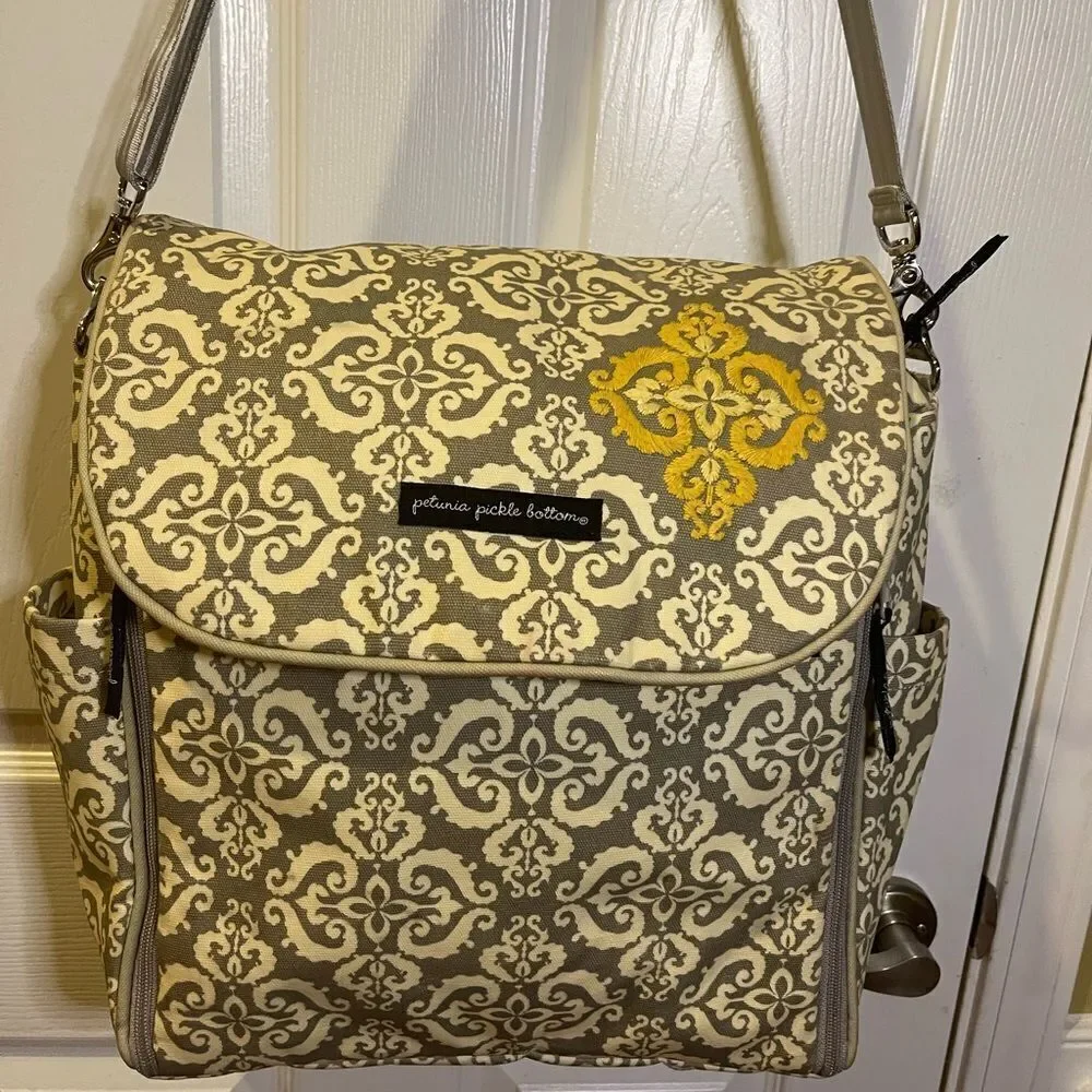Petunia Pickle Bottom Diaper Bag Shoulder Strap /Backpack Straps Gray Yellow.